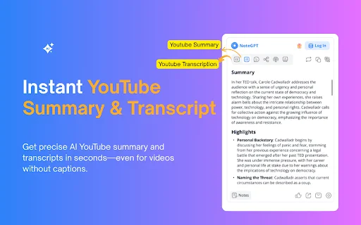 NoteGPT: Ringkasan YouTube & Transkrip AI Terbaik – Unduh Gratis - Screenshot 1