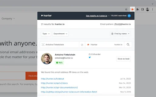 Download Hunter: Email Finder Extension Terbaru – Cari Email Gratis - Screenshot 2
