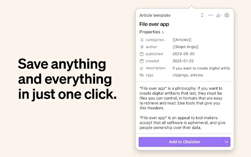 Download Obsidian Web Clipper Terbaru – Simpan Web ke Obsidian - Screenshot 1